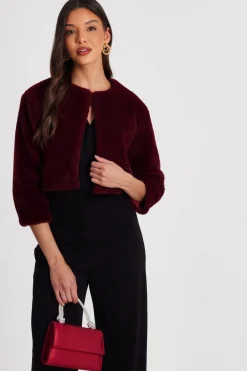 Quiz Dark Red Faux Fur Long Sleeve Cape Berry Discount