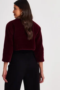 Quiz Dark Red Faux Fur Long Sleeve Cape Berry Discount
