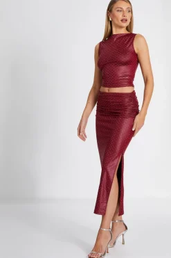 Quiz Dark Red Faux Leather Midaxi Skirt Online