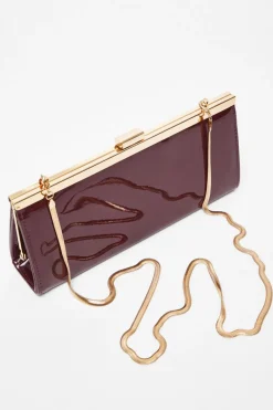 Quiz Dark Red Faux Leather Patent Clutch Hot