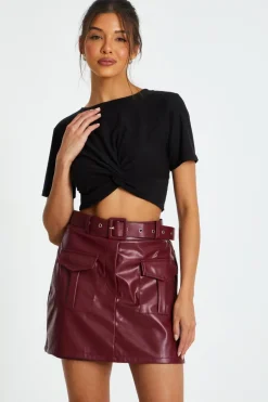 Quiz Dark Red Faux Leather Skort Outlet