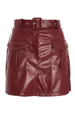 Quiz Dark Red Faux Leather Skort Outlet