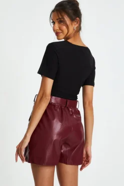 Quiz Dark Red Faux Leather Skort Outlet