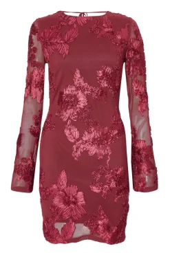 Quiz Dark Red Floral Applique Mini Dress Sale