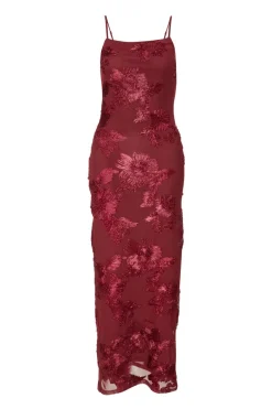 Quiz Dark Red Floral Applique Midaxi Dress Wine Best