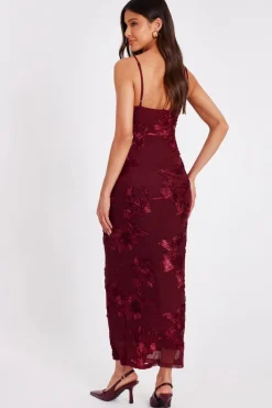 Quiz Dark Red Floral Applique Midaxi Dress Wine Best
