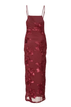Quiz Dark Red Floral Applique Midaxi Dress Wine Best