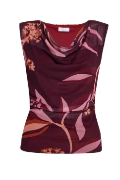 Quiz Dark Red Floral Cowl Neck Top Outlet