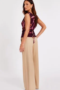 Quiz Dark Red Floral Cowl Neck Top Outlet