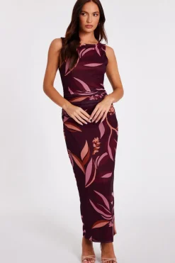 Quiz Dark Red Floral Midaxi Dress Online