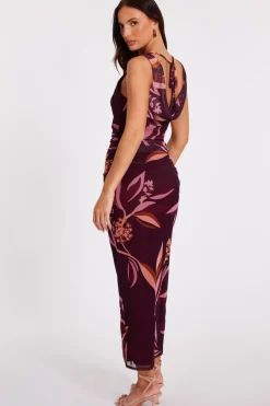 Quiz Dark Red Floral Midaxi Dress Online