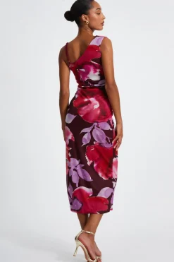 Quiz Dark Red Floral Midi Dress Discount