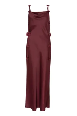 Quiz Dark Red Floral Trim Midaxi Dress Burgundy Online