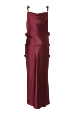 Quiz Dark Red Floral Trim Midaxi Dress Burgundy Online