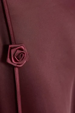 Quiz Dark Red Floral Trim Midaxi Dress Burgundy Online