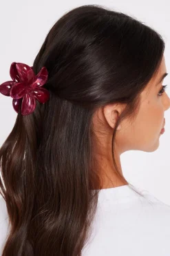 Quiz Dark Red Flower Hair Claw Set Discount