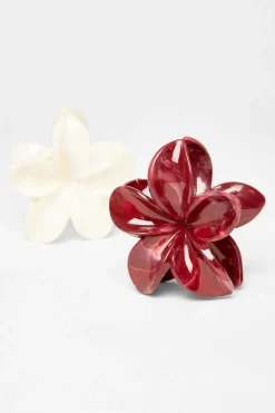 Quiz Dark Red Flower Hair Claw Set Discount