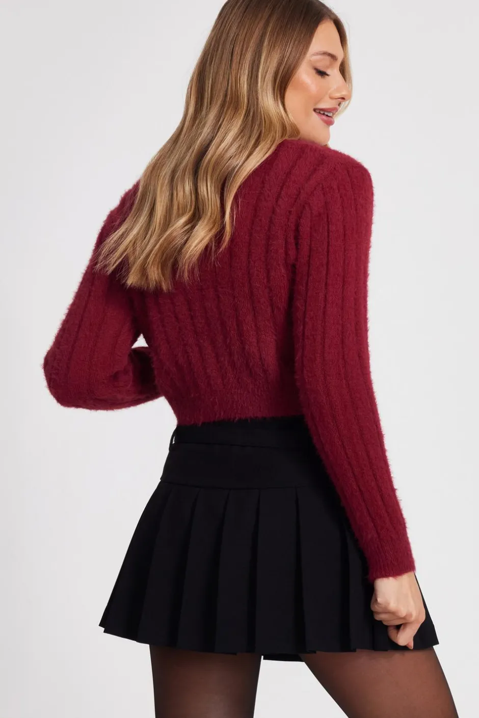 Quiz Dark Red Fluffy Knit Jumper Berry Sale