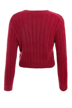 Quiz Dark Red Fluffy Knit Jumper Berry Sale