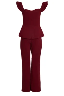 Quiz Dark Red Frill Sleeve Jumpsuit Berry