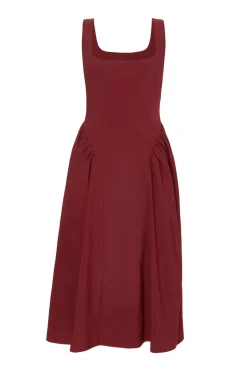 Quiz Dark Red Gathered Side Midi Dress