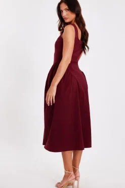 Quiz Dark Red Gathered Side Midi Dress