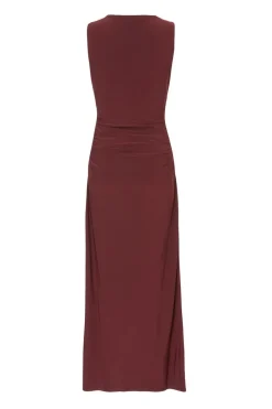 Quiz Dark Red Gold Buckle Midaxi Dress Wine Hot