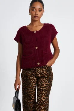 Quiz Dark Red Knit Sleeveless Cardigan Berry Best