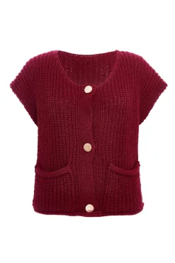 Quiz Dark Red Knit Sleeveless Cardigan Berry Best