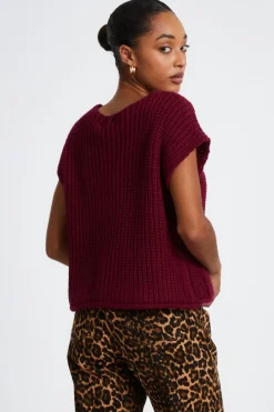 Quiz Dark Red Knit Sleeveless Cardigan Berry Best