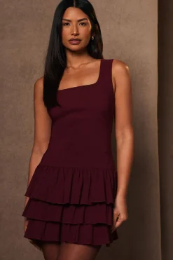 Quiz Dark Red Layered Mini Dress Hot