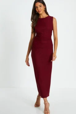 Quiz Dark Red Mesh Bodycon Midaxi Dress Outlet