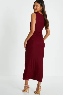 Quiz Dark Red Mesh Bodycon Midaxi Dress Outlet