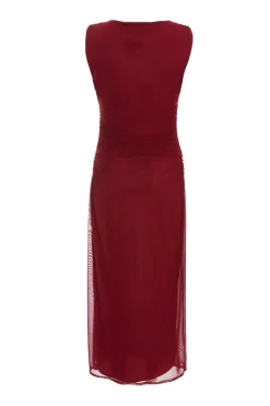 Quiz Dark Red Mesh Bodycon Midaxi Dress Outlet