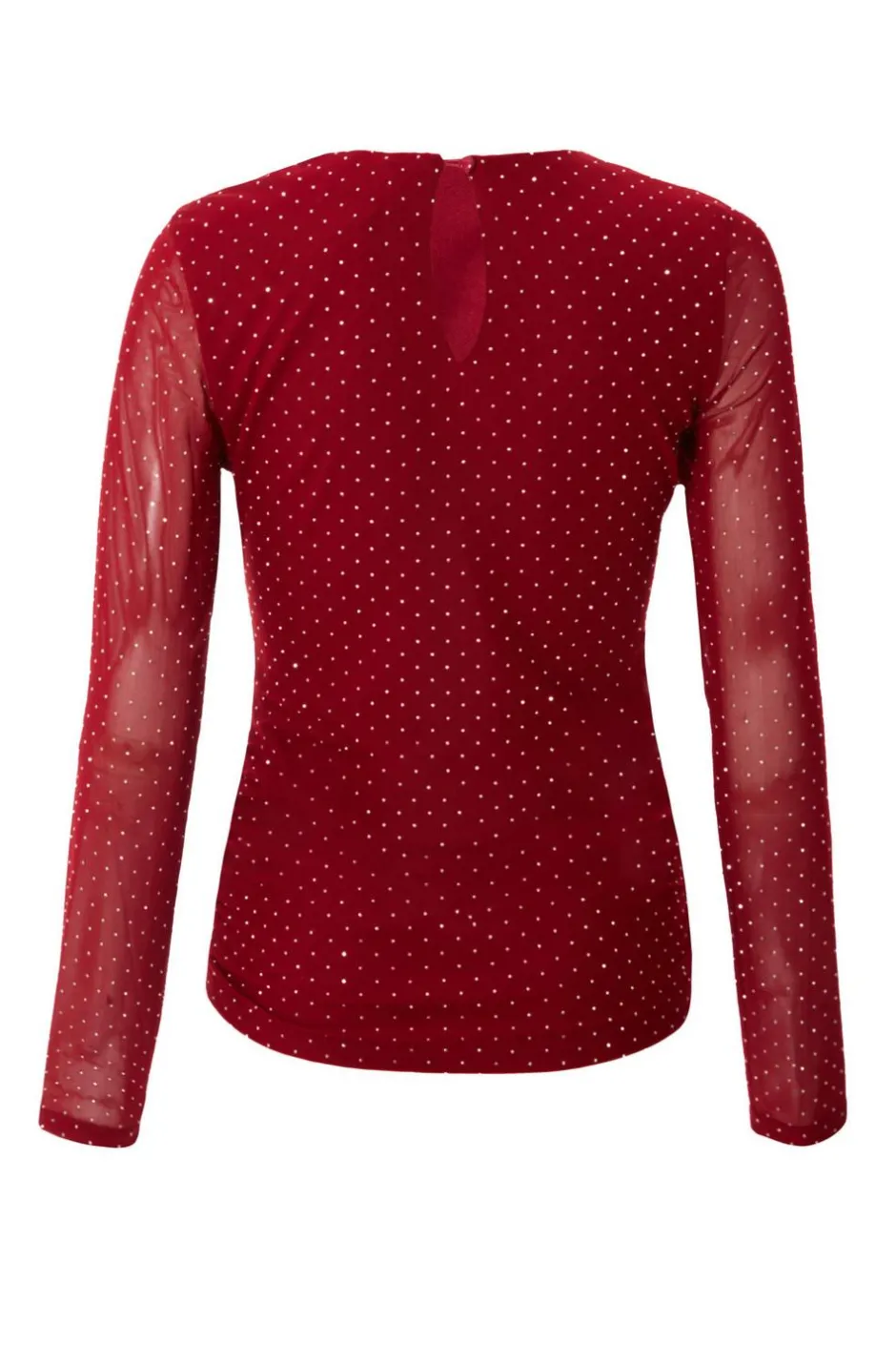 Quiz Dark Red Mesh Long Sleeve Top Berry Clearance