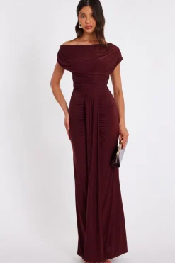 Quiz Dark Red Off Shoulder Ruched Maxi Dress Best