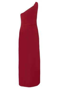 Quiz Dark Red One Shoulder Midaxi Dress Wine