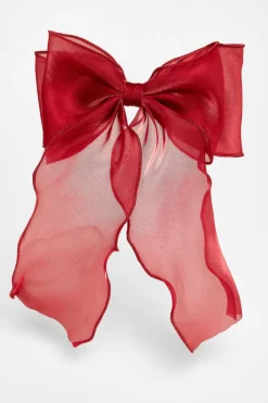 Quiz Dark Red Organza Hair Bow Berry Hot