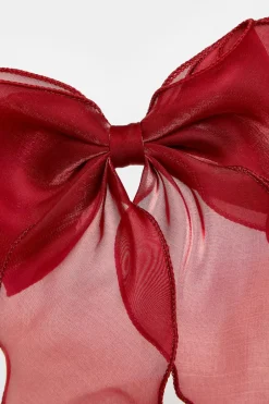 Quiz Dark Red Organza Hair Bow Berry Hot