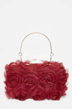 Quiz Dark Red Organza Rose Box Bag Sale