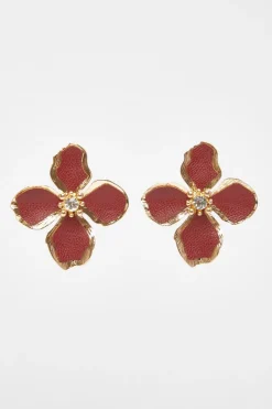 Quiz Dark Red Oversized Flower Earrings Berry Discount