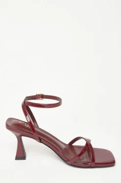 Quiz Dark Red Patent Flared Heels Burgundy