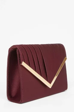Quiz Dark Red Pleated Clutch Bag Discount