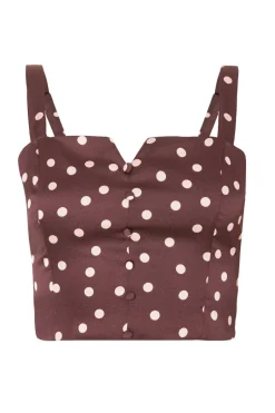 Quiz Dark Red Polka Dot Crop Top Online