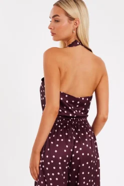 Quiz Dark Red Polka Dot Crop Top Online