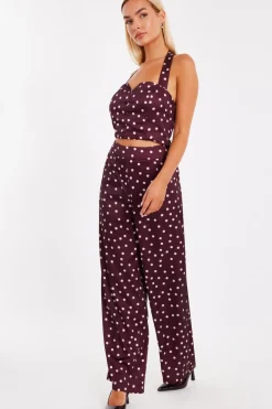 Quiz Dark Red Polka Dot Crop Top Online