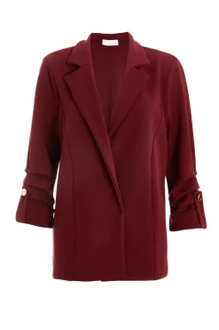Quiz Dark Red Ruched Sleeve Blazer Burgundy Sale