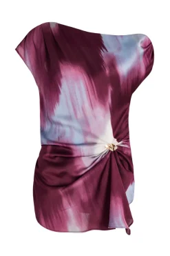 Quiz Dark Red Satin Drop Shoulder Top Clearance