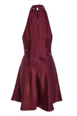 Quiz Dark Red Satin Mini Skater Dress Hot