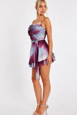 Quiz Dark Red Satin Printed Playsuit